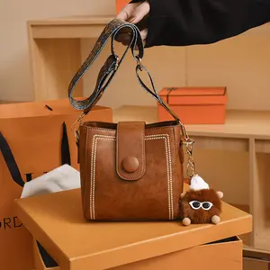 2025 New Fall/Winter Three Straps Vintage Chic High-End Brown Everyday Purse for Women, Multiple Compartments, Work, Purse charms,Versatile Casual Crossbody & Shoulder Bags HandBags Bucket Bags for Women TikTokShopBlackFriday Christmas Party Gifts