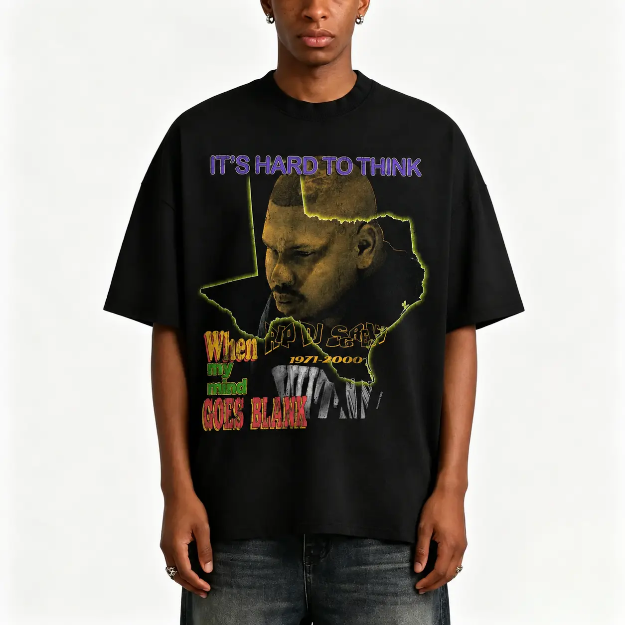 Oversize Vintage DJ Screw Graphic T-Shirt When My Mind Goes Blank Unisex Graphic T-Shirt Hoodie Houston Rap Texas Screwed Up Click Screw 713 Crewneck Tee, Vintage Graphic T-Shirt Direct