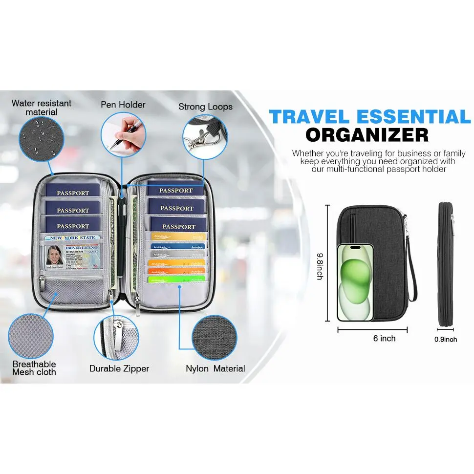 Passport Holder Family RFID Travel Document Organizer for Women Waterproof Passport Wallet Men Portable Case for Cards, Boarding Pass, ID, Money, Tickets with Zipper Passport Holder Family RFID Travel Document Organizer for Women Waterproof Passport Wallet Men Portable Case for Cards, Boarding Pass, ID, Money, Tickets with Zipper