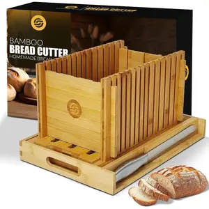 Bread Slicer with High-Grade Stainless Steel  - Adjustable Wooden Bread  Guide with Crumb Tray, Brush & Pouch | Manual Bread Slicer for Homemade Bread, Sourdough, Loaf, Cakes