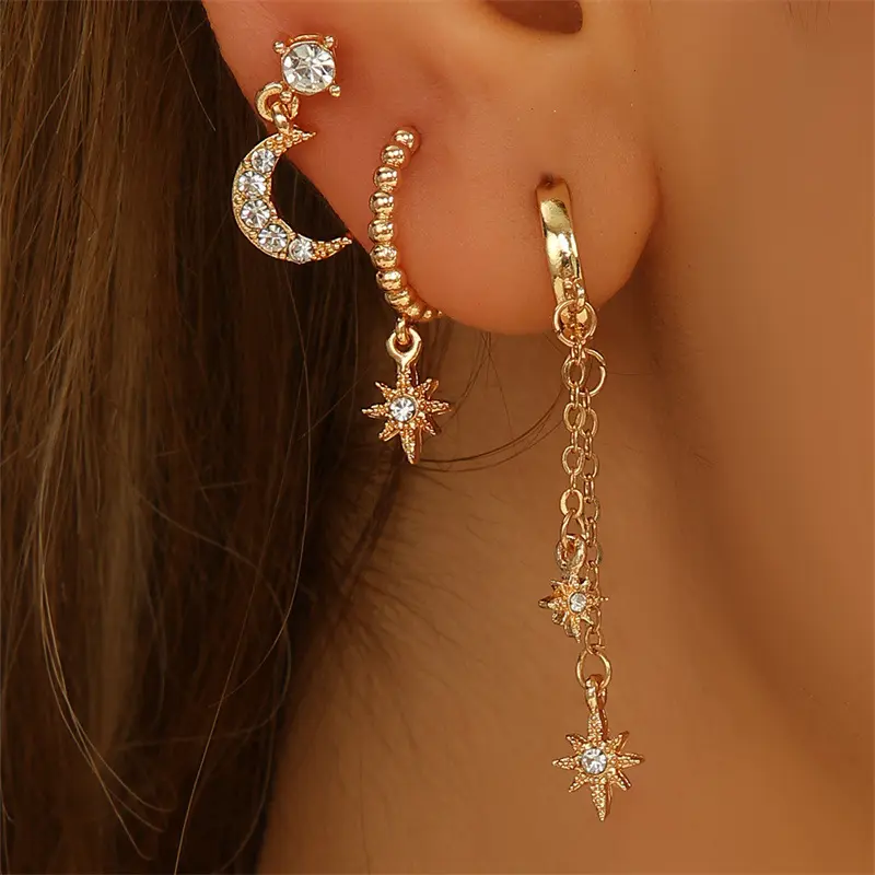 Dangling Earrings Set for Women, 6-Piece Mixed Style with Chain Accent, PolishedGold Plated Tarnish Resistant Jewelry,Hypoallergenic for Daily Party Wear, Jewelry ForWomen, Bridal Jewelry, Hypoallergenic Wedding Earrings