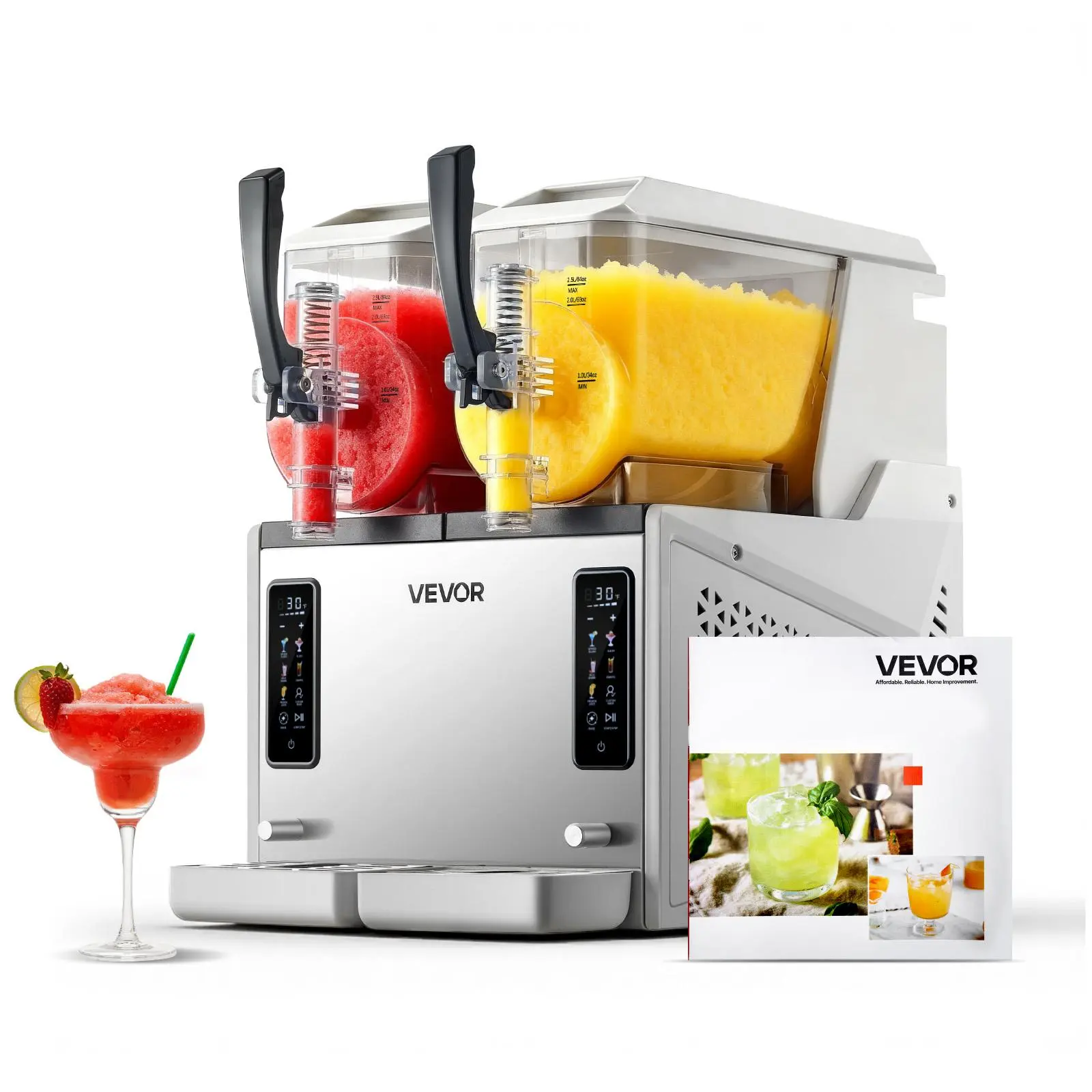 VEVOR 360-Degree Slushie Machine for Home Users, 3L/100oz Each Dual Tanks, No Ice Needed Frozen Drink Maker with Self-Cleaning & Comfortable Grip, Margarita Maker