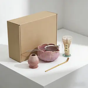 Japanese Matcha Tea Set, Lotus Ceramic Bowl, Whisk, Holder, Scoop & Strainer, Complete Matcha Prep Kit, Premium Quality