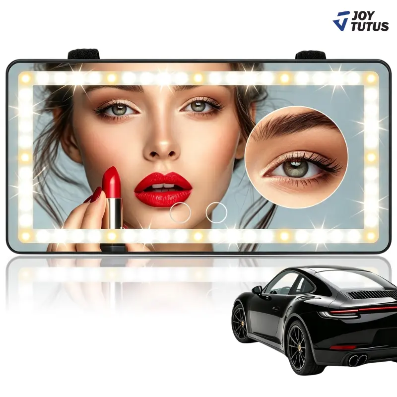 JOYTUTUS Car Sun Visor Vanity Mirror with Lights, 3 Light Modes & 60 LEDs, Rechargeable Dimmable Touch Control Travel Makeup Mirror for Truck SUV