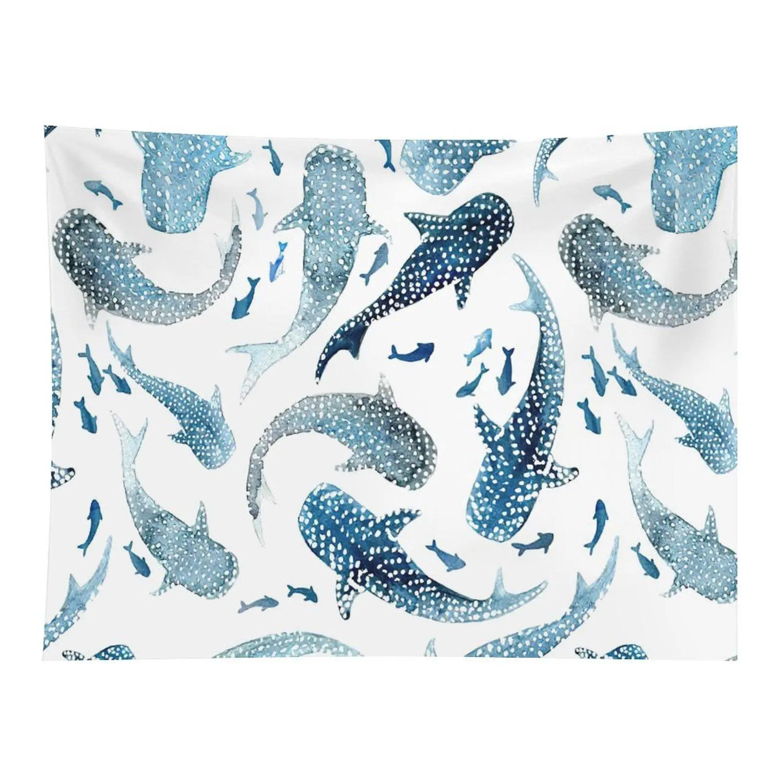 Whale Shark Pattern Tapestry Blue Ocean Animal Wall Hanging for Coastal Bedroom Decor