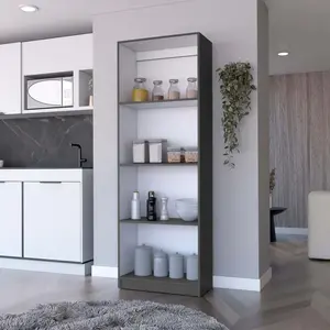 Zachary Matt Gray and White Tier Storage Shelves Bookcase, Bookcase Shelf for CDs/Movies/Books, Home Office Bookcase Shelf Storage Organizer, Modern Book Shelf for Bedroom/Living Room/Home Office