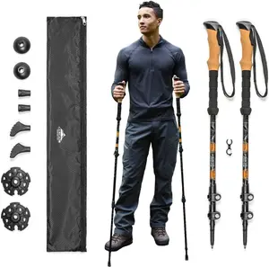 Mountain Tech Lightweight Trekking Poles – Aircraft-Grade Aluminum with Extended Down Grip & Tip Kit