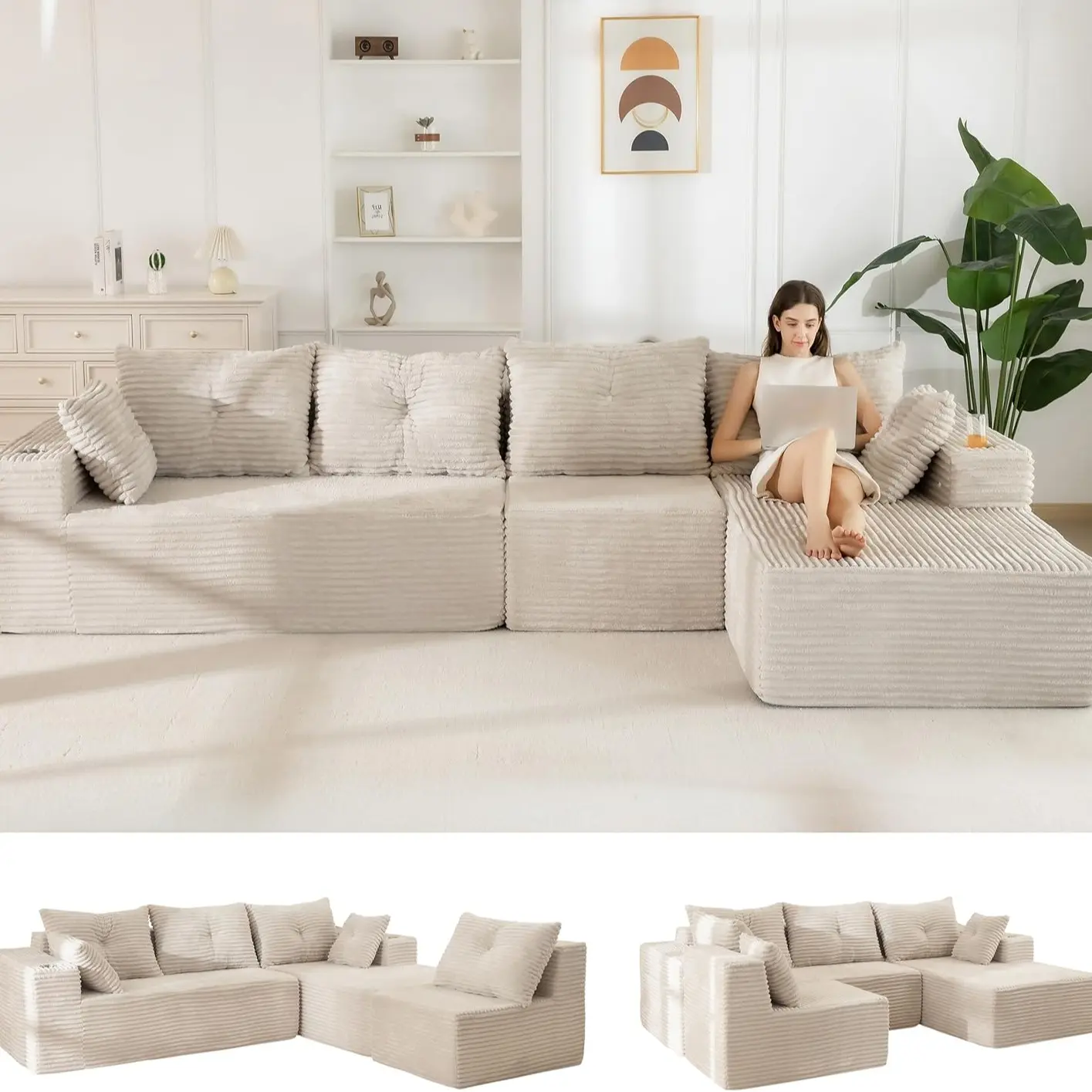 Grayish Beige- 3 Seater+Right Facing Chaise
