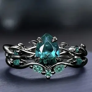 fashion ring gun black inlaid green diamond ring engagement jewelry women