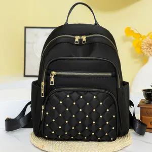 Diamond check embroidered thread riveted backpack women's fashion travel bag casual  backpack