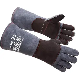 Double Leather Bite Proof Gloves Scratch Resistant Animal Handling Durable Falconry Reptile Protection 16in Grey-Black Reinforced Padding for Dog Cat Bird Squirrel Snake comfortable shock dog  toys bird cat toy pet cat