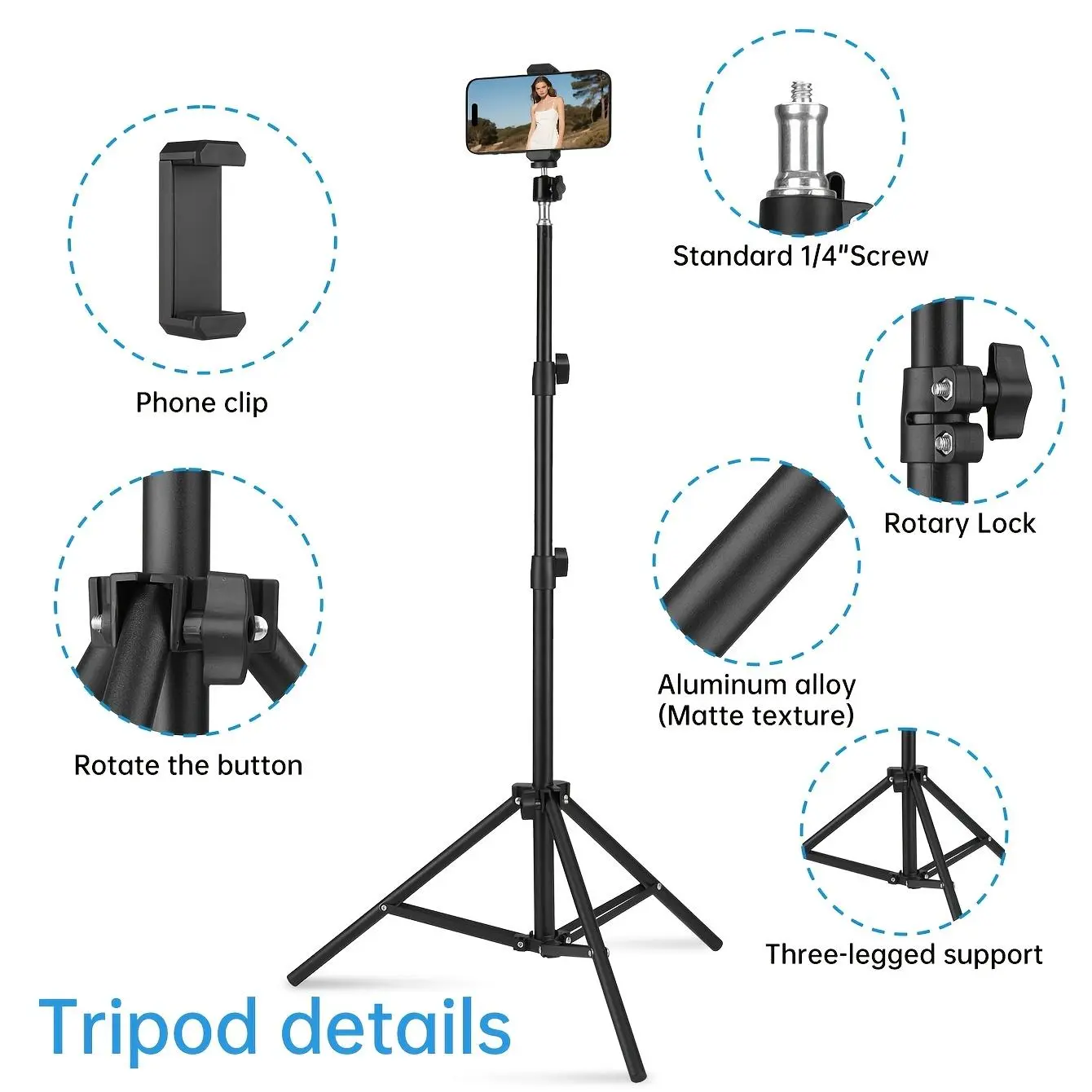 Adjustable Portable Aluminum Alloy Camera Floor Stand - Foldable Legs, Collapsible Size, Sturdy Base, Universal Screw, Easy Transport for Photography Studios & Video Shoots, Supports Cameras & Lights travel vlogs