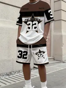 Men's Casual Fitted Short Sleeve Shorts Set, Menswear, All-Over Printed Design, Comfortable Daily Wear, Ideal for Everyday Outfit