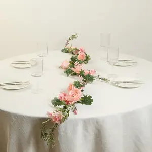 Blush Artificial Rose Peony Flower Garland, Mixed Floral Greenery Garland Silk Hanging Vines - 6ft