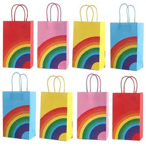 6/10/20/50Pcs Rainbow themed Rainbow Handheld Paper Bag Wedding Gift Candy Biscuit Gift Packaging Handbag Birthday Party Supplie