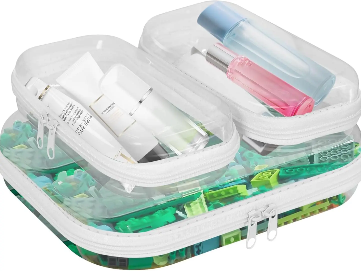 Clear Travel Organizer Bag with Zipper Closure | Clear Makeup Bag Double Layer Travel Toiletry Organizer | Transparent Cosmetic & Toys Case for Travel Essentials & Toiletries with Zipper