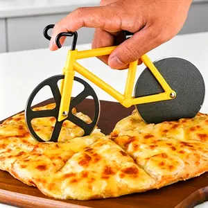 Novelty Bicycle Pizza Cutter Dual Stainless Steel Wheel Roller Slicer Funny Kitchen Gadget Father's Day Gift for Dad Men Cycling Lovers