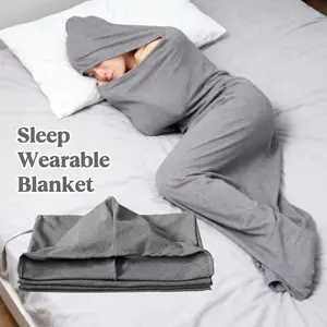 New Hooded Wearable Sleep Sack for Camping & Travel, Cotton Fabric, Cozy & Skin-Friendly, Machine Washable, Grey, Adult, Aids Deep Sleep & Full-Body Relaxation