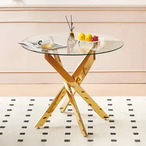 Black Dining Table with Cross Metal Leg and Tempered Glass,Modern Space Saving Kitchen Table for Living Room