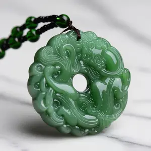 Women's Hand-Carved Green Jade Pixiu Dragon Pendant Necklace - Exquisite Craft Lucky Wealth Protection Amulet, Fashion Jewelry for Daily Wear, Holiday Gifting