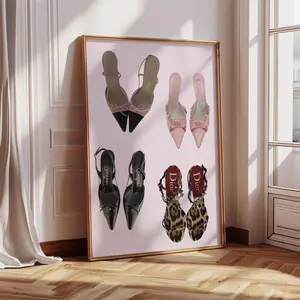 Vintage Heels Poster, Shoes Aesthetic Pink Poster, Gift for Her, Pink Girly Home Gift, New Home, Leopard Heels Digital Wall Art Poster (UNFRAMED)