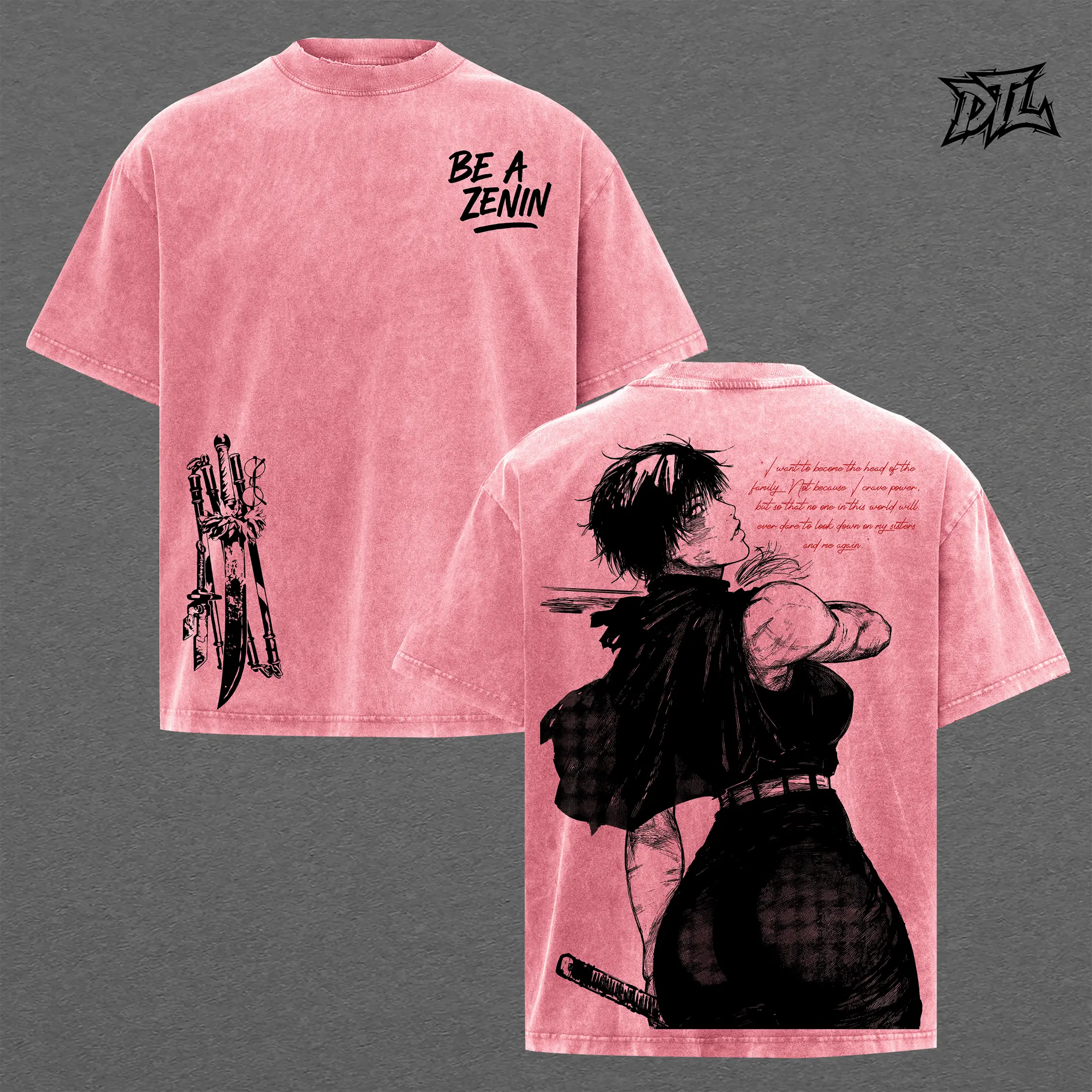 Jujutsu Kaisen Maki Zenin Acid Wash T-Shirt | Oversized Heavyweight Anime Tee Cursed Tools Graphic Print Red Quote Font Be A Zenin Vintage Goth Grunge Streetwear Clothing Top Unisex