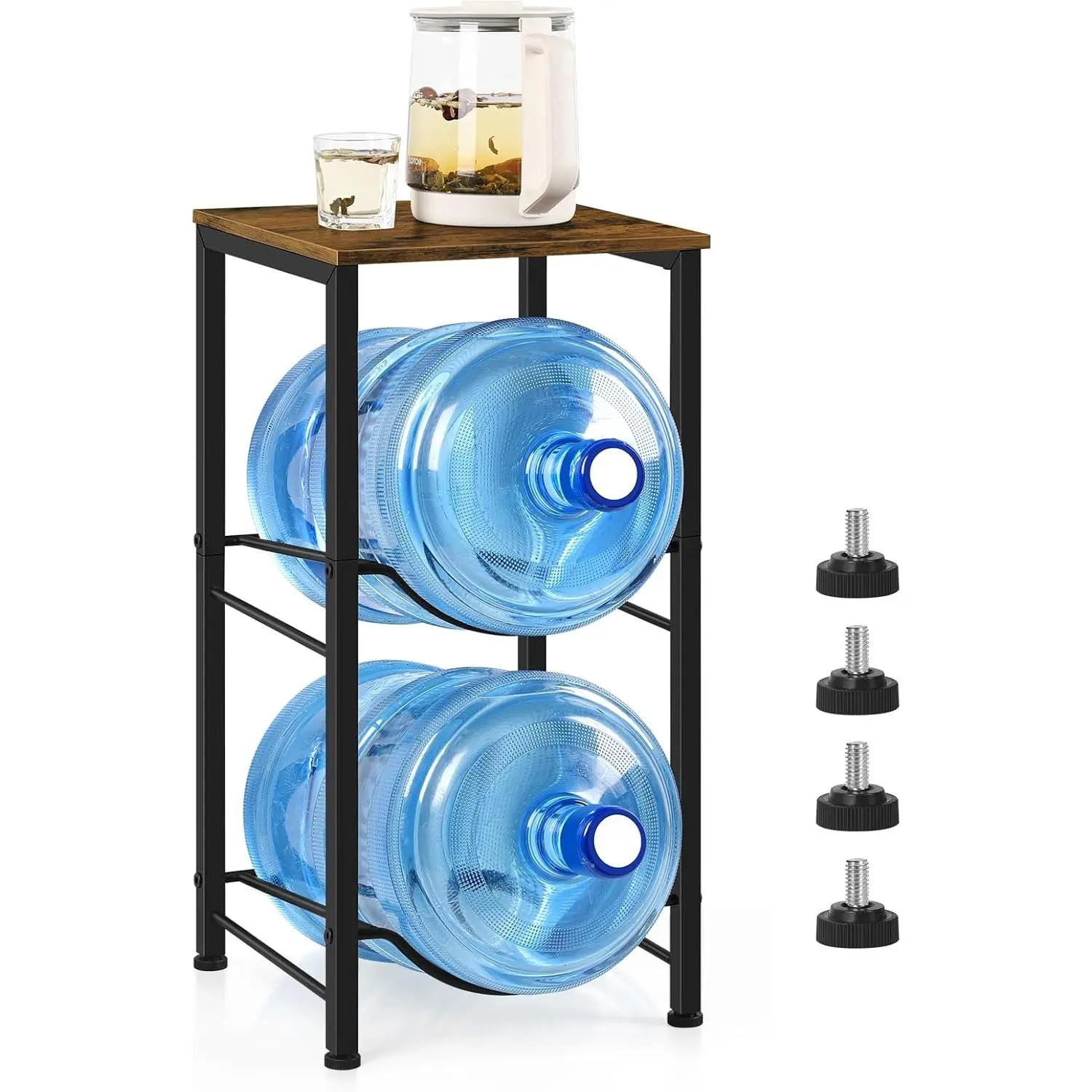 5 Gallon Water Jug Holder with Top Shelf, 2 Tier Water Dispenser Rack Stand 5 Gallon Water Bottle Storage Organizer for Kitchen, Home Office, Living Room, Rustic Brown Yifanyou Sports