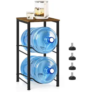 5 Gallon Water Jug Holder with Top Shelf, 2 Tier Water Dispenser Rack Stand 5 Gallon Water Bottle Storage Organizer for Kitchen, Home Office, Living Room, Rustic Brown