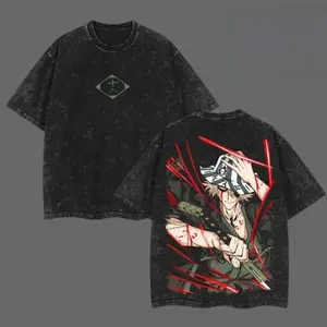 Kisuke Urahara Bleach Washed Tee, Double Printed Vintage Oversize Anime T-Shirt, Heavy Cotton Manga Top, Unisex Streetwear, Gift for Anime Fan