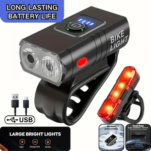 1/2 Set Bicycle Light Set, Type-C Fast Charging Bicycle Front And Tail Light Set, Front Light 6 Modes+rear Light 4 Modes, Safe And Portable LED Bike Light Set, Cycling Lamp Torch Handlebar Flashlight Saftey For Cycling, Biking