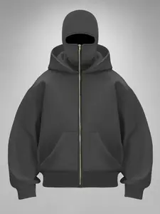 Men's fashion double-hat hooded long-sleeved casual winter sweatshirt, zipper pullover sweatshirt windproof high street coat, solid-color hooded sweatshirt - casual long-sleeved zipper pocket, Drop Shoulder Hoodie