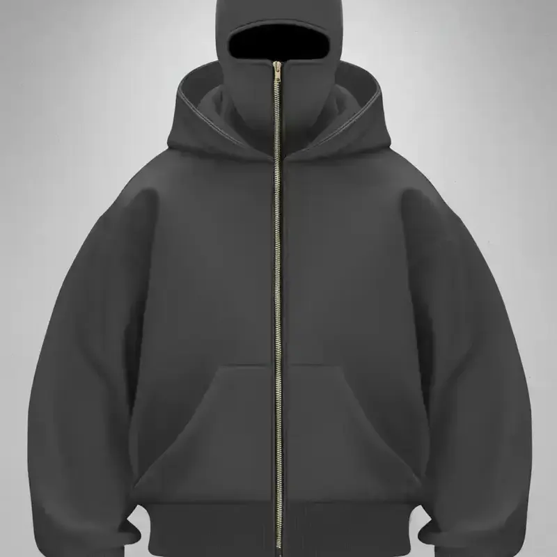 Men's fashion double-hat hooded long-sleeved casual winter sweatshirt, zipper pullover sweatshirt windproof high street coat, solid-color hooded sweatshirt - casual long-sleeved zipper pocket, Drop Shoulder Hoodie, Hooded Top
