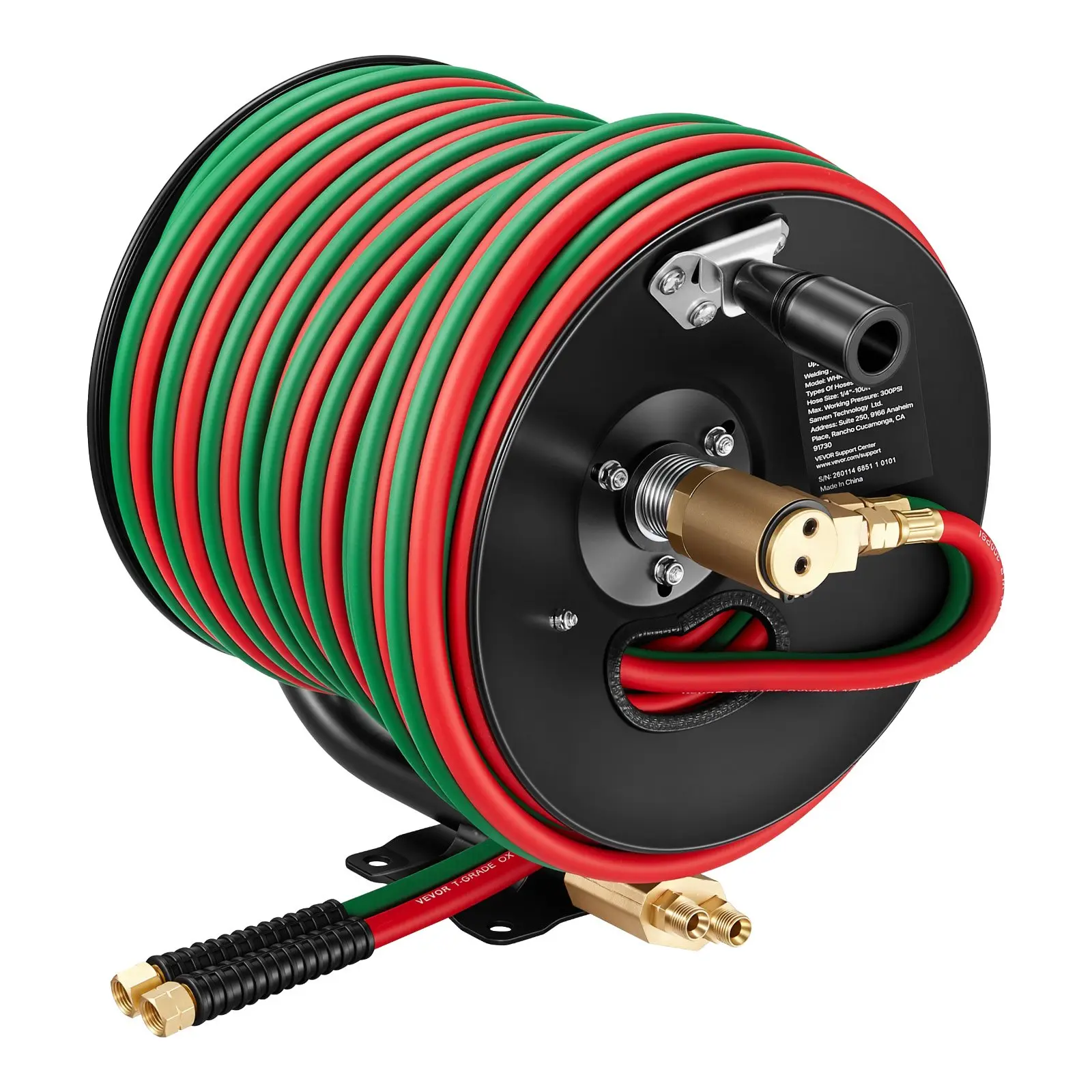 【Summerfinds】VEVOR Retractable Welding Hose Reel, Hand Crank Manual Rewind Hose Reel with 1/4 Inch x 100FT Twin Oxygen Acetylene Rubber Hose Max 300PSI - T Grade, Ceiling/Wall Mount Steel Reel for Workshop Garages Heavy Duty Hose Pressure Hose