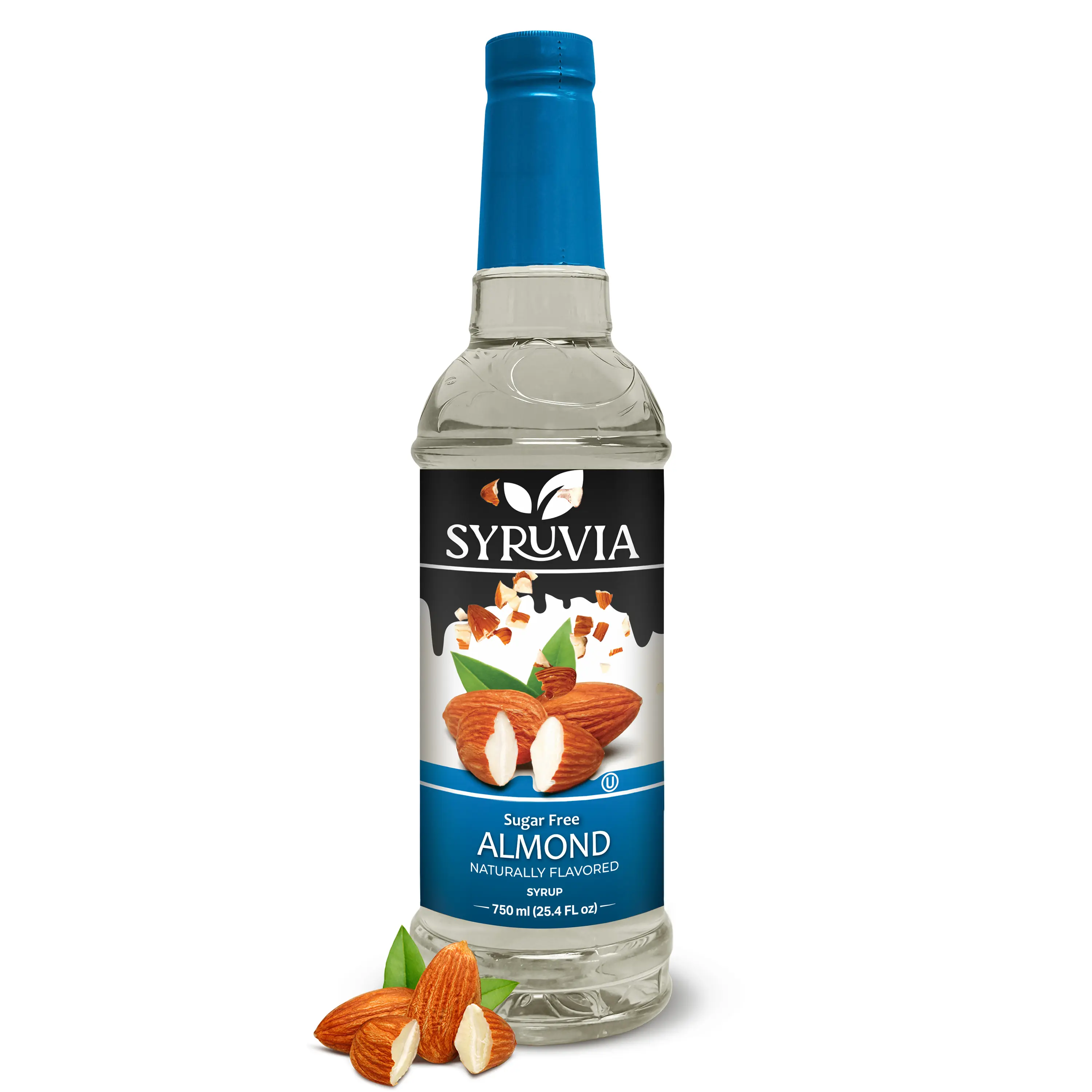 Syruvia Sugar Free Almond Coffee Syrup - 25.4 fl oz - 0 Calorie, Kosher, Gluten-Free Premium Flavoring Syrup for Drinks, Shakes, Desserts & More
