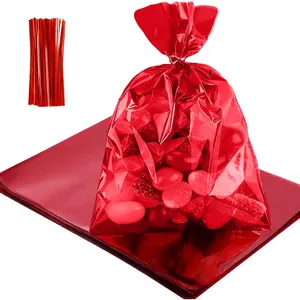 8x11 in Clear Red Candy Bags - 50 count Cellophane  Bags with 60 Twist Ties for Candy, Cookies, Snacks - Durable -Safe Clear  Bags for Valentines Party Favors, Birthday, Wedding