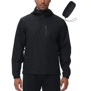 Men's Packable Rain Jacket Lightweight Rain Shell Jacket with Hood Waterproof Raincoat for Cycling