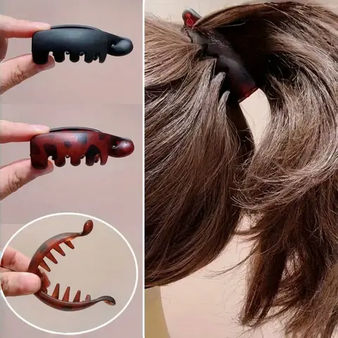 2 Pcs Women Anti-Slip Banana Hair Clips, Fun Hair Clips, Vintage Oval Leopard Print, Amber &, Perfect for Ponytails, Bun Hairstyles, Fashion Accessories, Hair Claws Set, Non Slip Clips