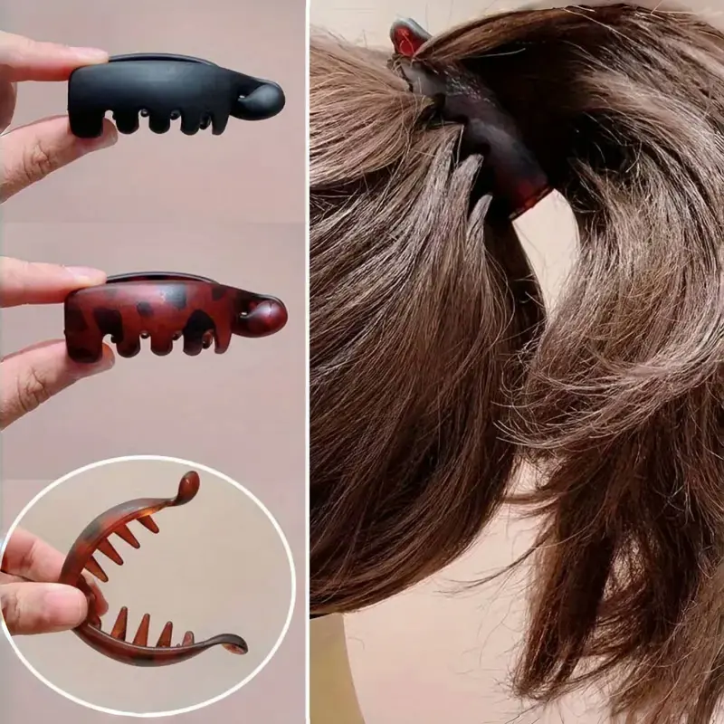 2 Pcs Women Anti-Slip Banana Hair Clips, Fun Hair Clips, Vintage Oval Leopard Print, Amber &, Perfect for Ponytails, Bun Hairstyles, Fashion Accessories, Hair Claws Set, Non Slip Clips