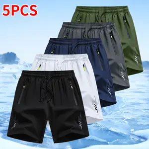 5pcs Men'S Fashion Sports Casual Shorts - Breathable, Quick-Dry, Zipper Pockets, Elastic Drawstring, Ideal for Outdoor Activities, Beach, and Casual Attire, Casual Wear|Breathable Fabric|Washabl