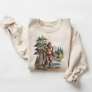 Retro Bigfoot In The Redwoods Sweatshirt - 90s Sasquatch Cryptozoology Cryptid Outfit - Boho Unisex