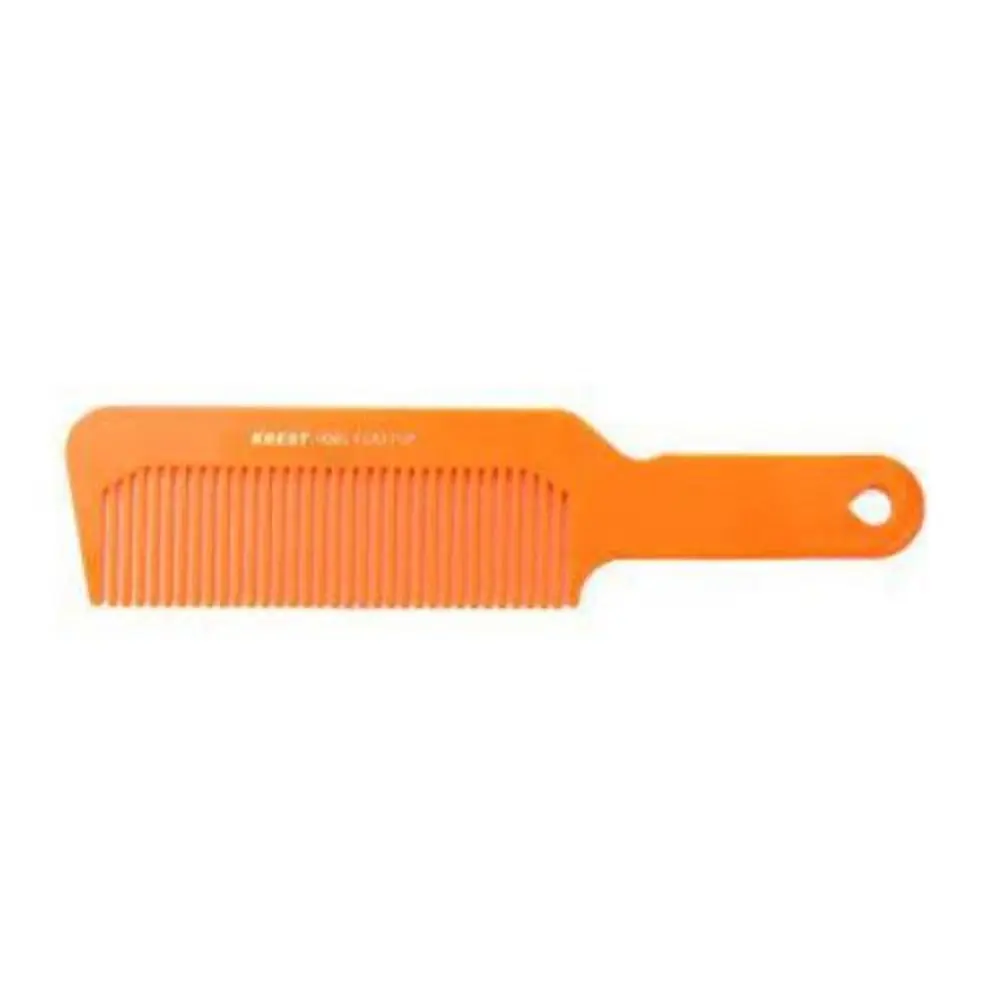 Krest #9001 Flat Top Comb, 8.75-Inch Neon Orange Hair Care Comb with Coarse Teeth for Precision Cutting, Long Handle with Keyhole, Grooming Comb