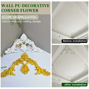 2 Piece Carved PU Moulding Corner Flower Decorative Foam Ceiling Wall Stickers, Non-Adhesive DIY Home Decoration Material