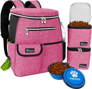Petami Dog Travel Bag Backpack, Airline Approved Dog Bags for Traveling, Puppy Diaper Bag Supplies, Pet Camping Essentials Hiking Accessories Dog Mom Gift, Food Container, Collapsible Bowls, Pink PetAmi