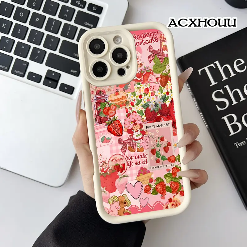 Softcase for iPhone 17 16 E Pro Max 15 Plus 14 13 12 11 XS XR Strawberry Shortcake Collage Shockproof Silicone Lightweight Anti-Scratch Cover