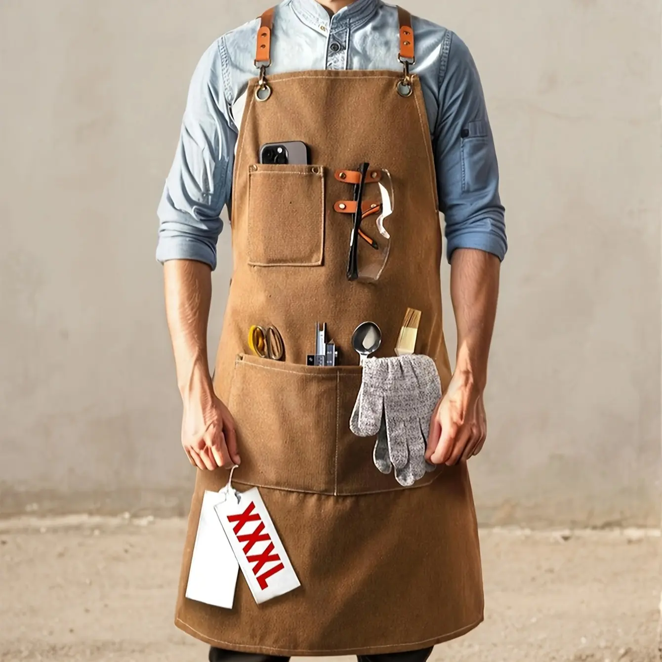 Chef Apron for Men Women, Kitchen Apron with Pockets, Pocketed Aprons, Adjustable Cross Straps, Casual Style, Fits Sizes L to Xxl, Kitchen Cooking Aprons
