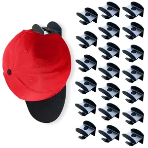 Adhesive Hat Hooks for Wall (20-Pack) No Drilling Caps Holder Organizer Minimalist Hat Rack Design Wall Mounted Hat Rack for Men Trucker Hat, Fitted Hat, Golf Hat (BLACK2)