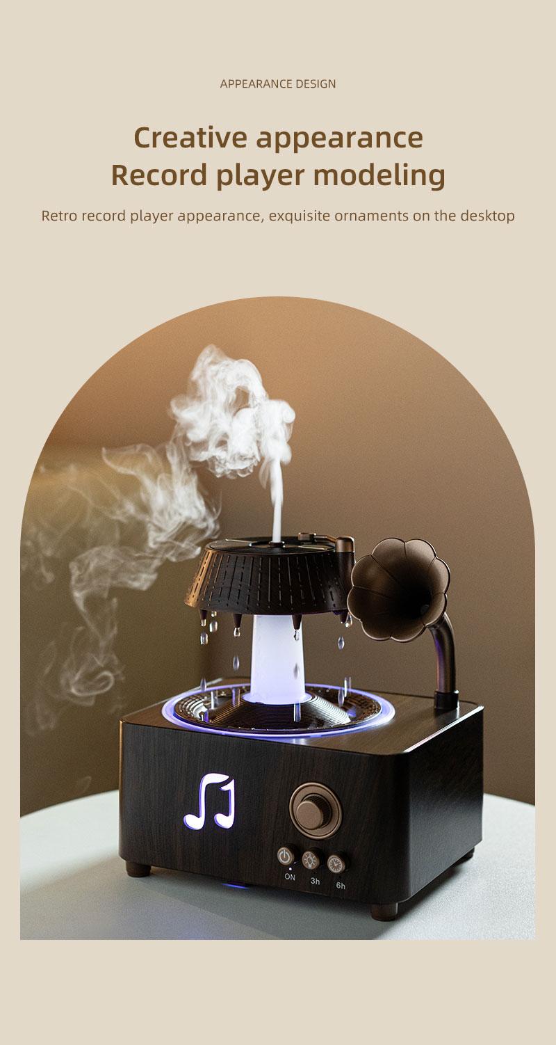Aromatherapy Diffuser, 250ml Rotating Raindrop Record Player Design Essential Oil Diffuser & Water Mist Humidifier, Ultrasonic, Wood Grain with Remote Control, Colorful LED Night Light, Timer for Bedroom Home Office Decor