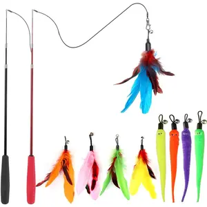 Toys for Indoor Cats, Interactive   2 count Retractable Wand  and 9 count   Toys Refills, Funny Kitten Toys  Fishing Pole  for Bored Indoor Cats Chase and Exercise