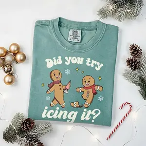 Comfort Colors Try Icing It Funny Christmas Shirt, Gingerbread Humor Tee, PT Physical Therapist Athletic Trainer Xmas T-Shirt, Christmas Gift