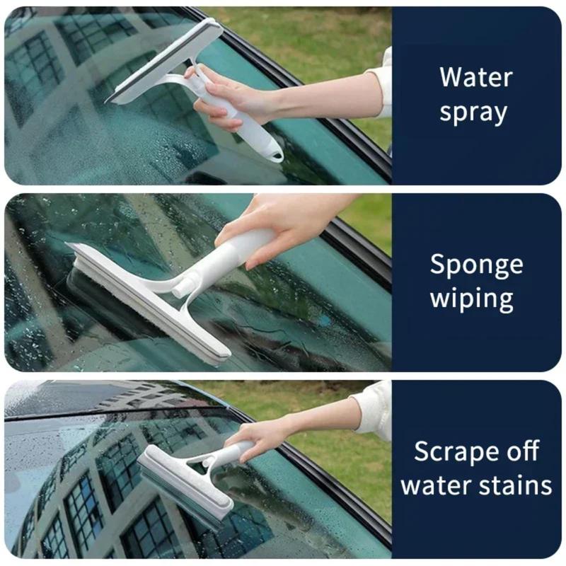 3 in 1 Glass Cleaner Squeegee with Sprayer - Streak-Free Window Cleaning Tool, Squeegee for Shower Glass, Ergonomic Handle Set , Yellow and White